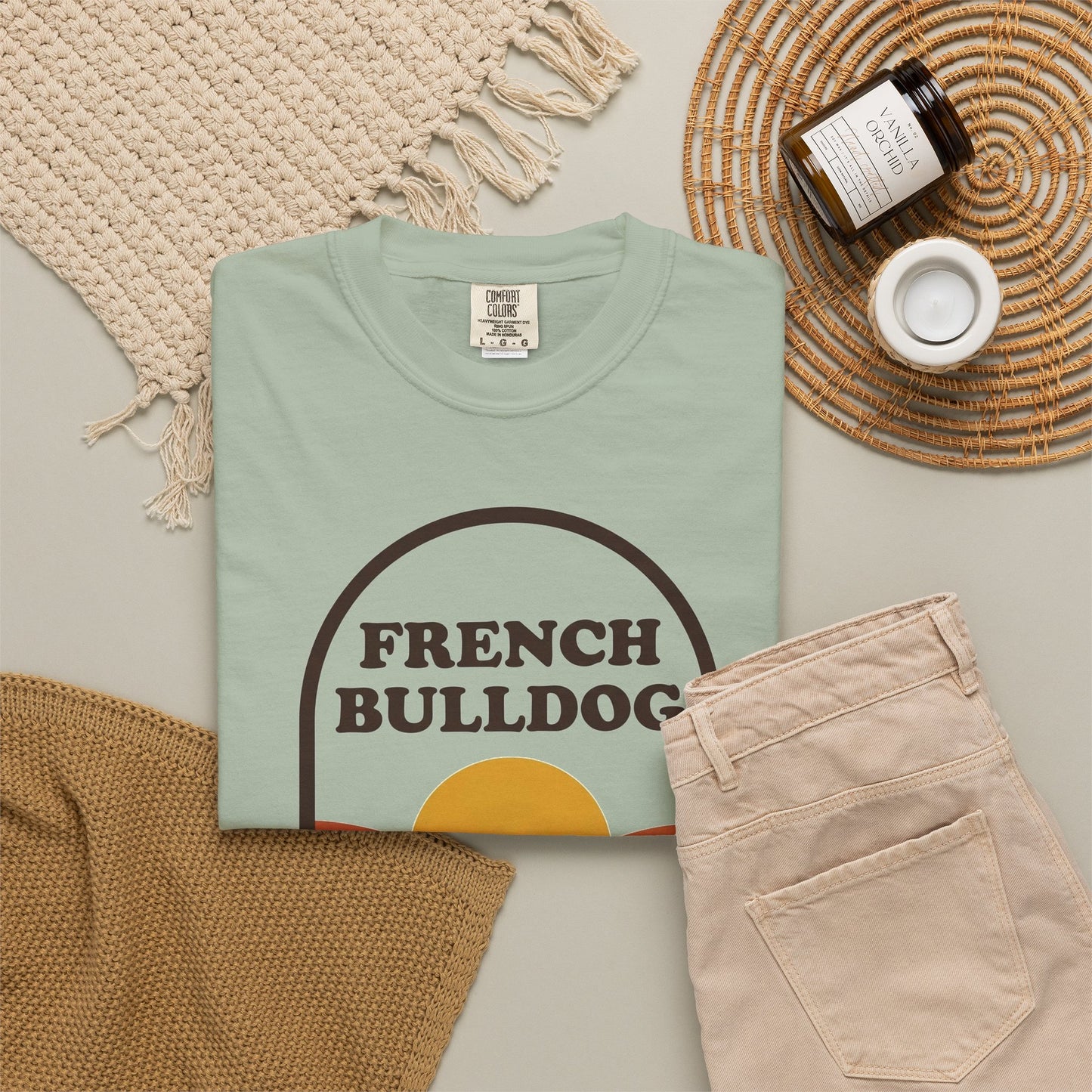 French Bulldog Mom Shirt — Retro Sunset Comfort Colors® Tee | Frenchie Mom Gift