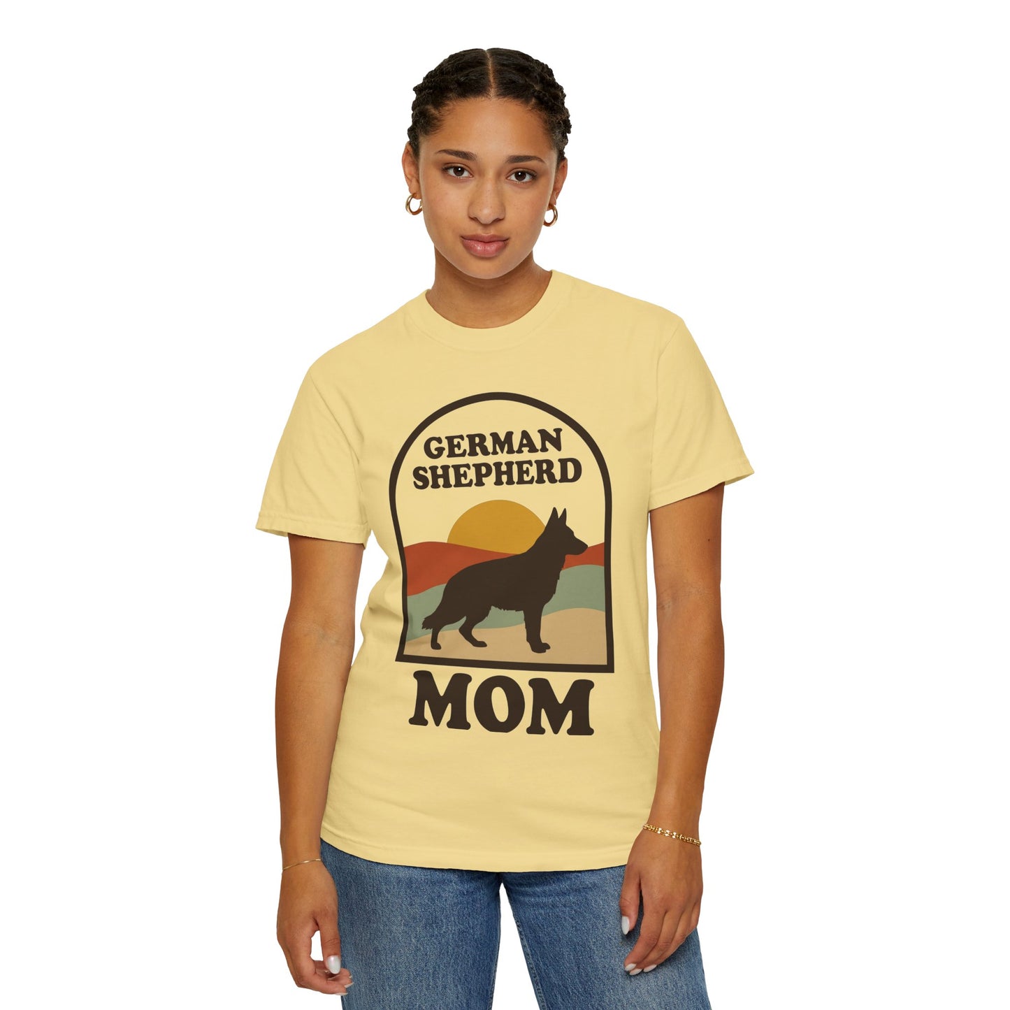 German Shepherd Mom Shirt — Retro Sunset Comfort Colors® Tee | GSD Mom Gift