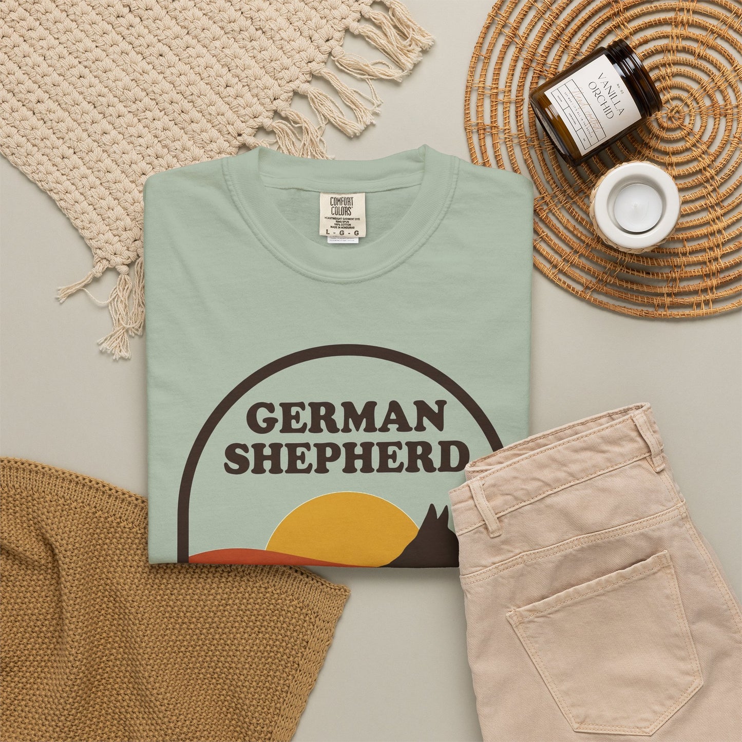 German Shepherd Mom Shirt — Retro Sunset Comfort Colors® Tee | GSD Mom Gift
