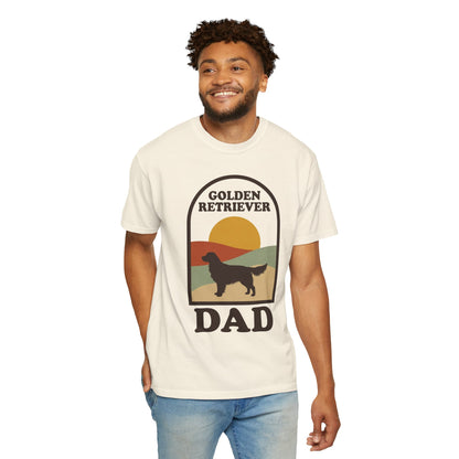 Golden Retriever Dad Shirt — Retro Sunset Comfort Colors® Tee | Golden Dad Gift