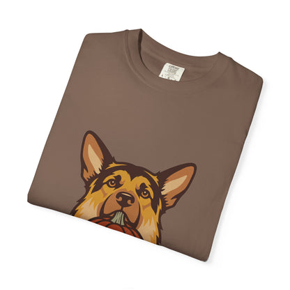 German Shepherd Halloween Shirt — Dog with Pumpkin Comfort Colors Tee