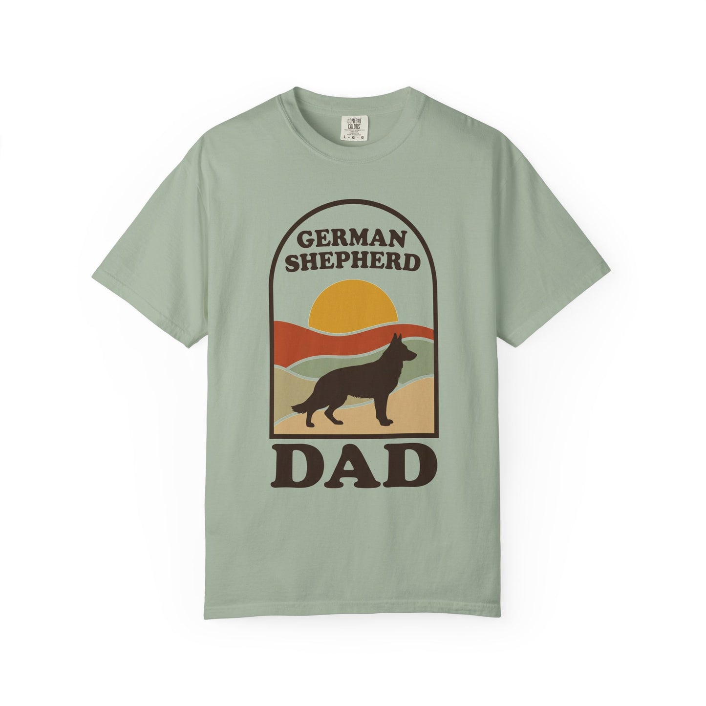 German Shepherd Dad Shirt — Retro Sunset Comfort Colors® Tee | GSD Dad Gift