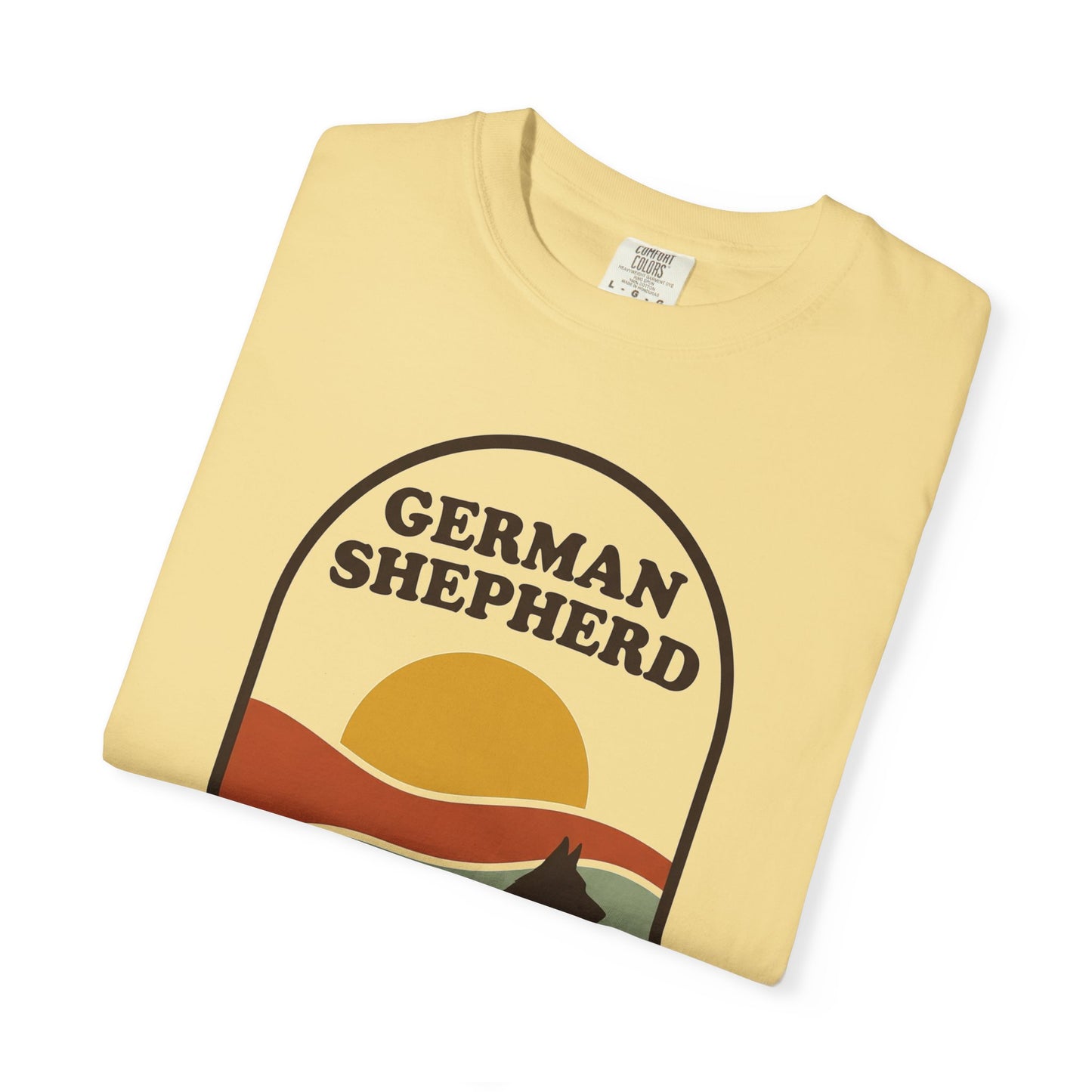 German Shepherd Dad Shirt — Retro Sunset Comfort Colors® Tee | GSD Dad Gift