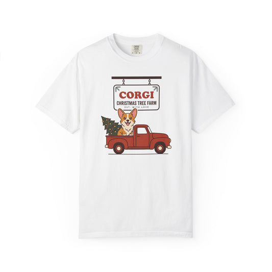 Corgi Christmas Shirt, Red Truck Christmas Tree Farm Comfort Colors Tee