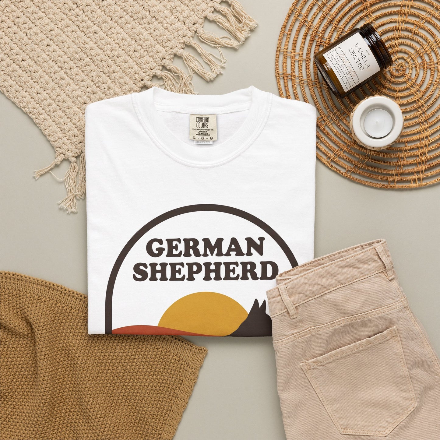 German Shepherd Mom Shirt — Retro Sunset Comfort Colors® Tee | GSD Mom Gift