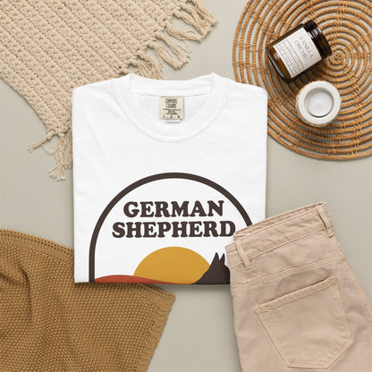 German Shepherd Mom Shirt — Retro Sunset Comfort Colors® Tee | GSD Mom Gift