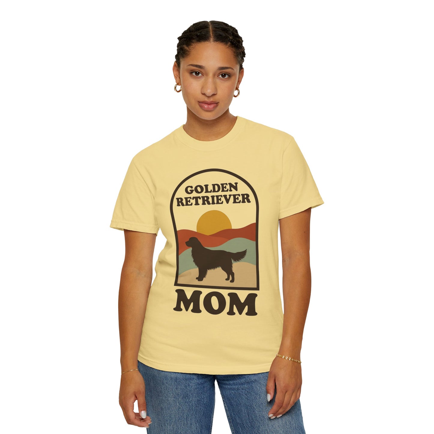 Golden Retriever Mom Shirt — Retro Sunset Comfort Colors® Tee | Golden Mom Gift