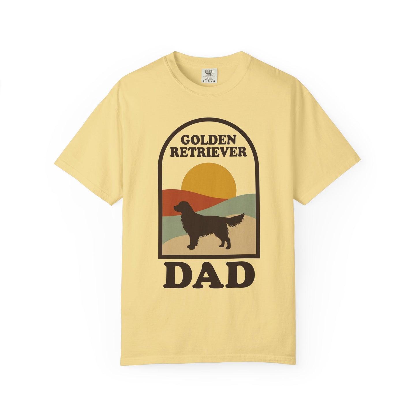 Golden Retriever Dad Shirt — Retro Sunset Comfort Colors® Tee | Golden Dad Gift