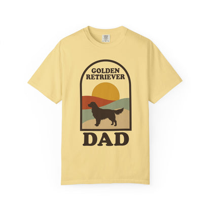 Golden Retriever Dad Shirt — Retro Sunset Comfort Colors® Tee | Golden Dad Gift