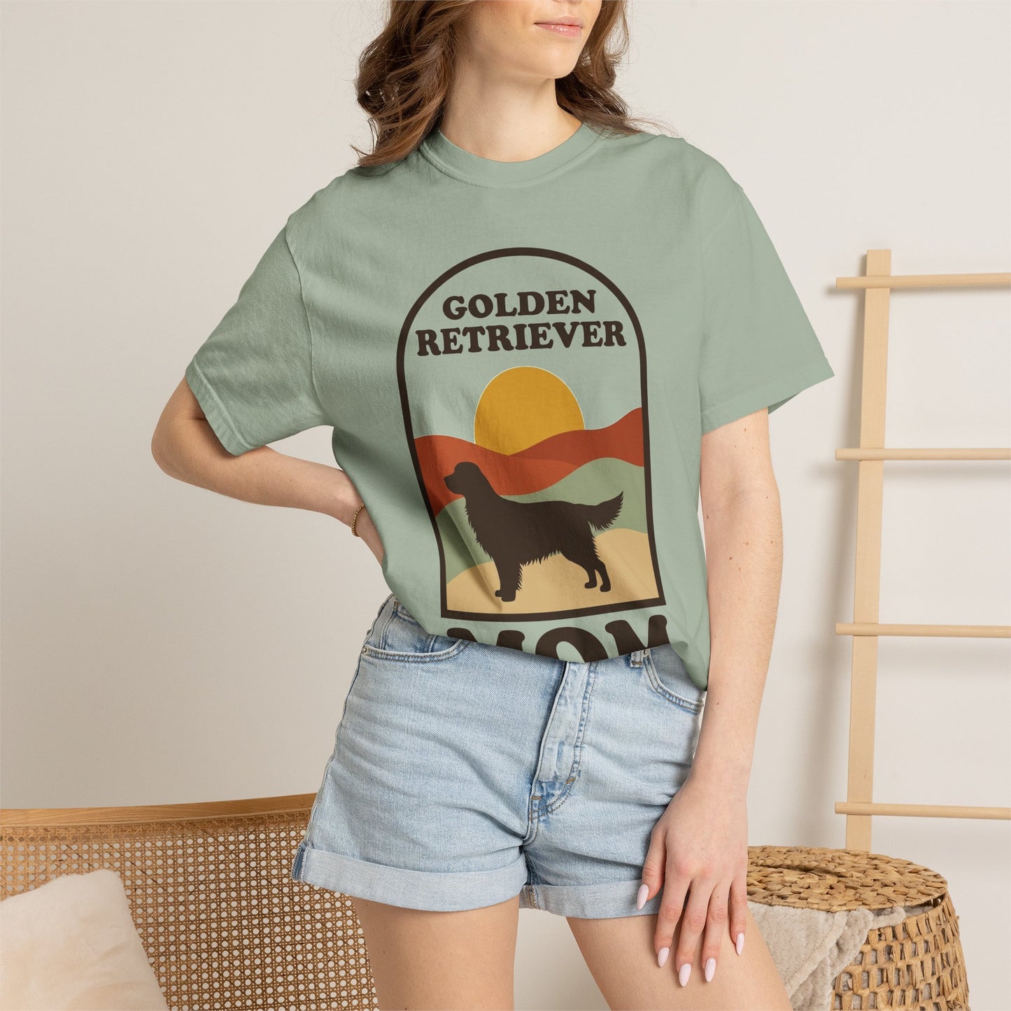 Golden Retriever Mom Shirt — Retro Sunset Comfort Colors® Tee | Golden Mom Gift