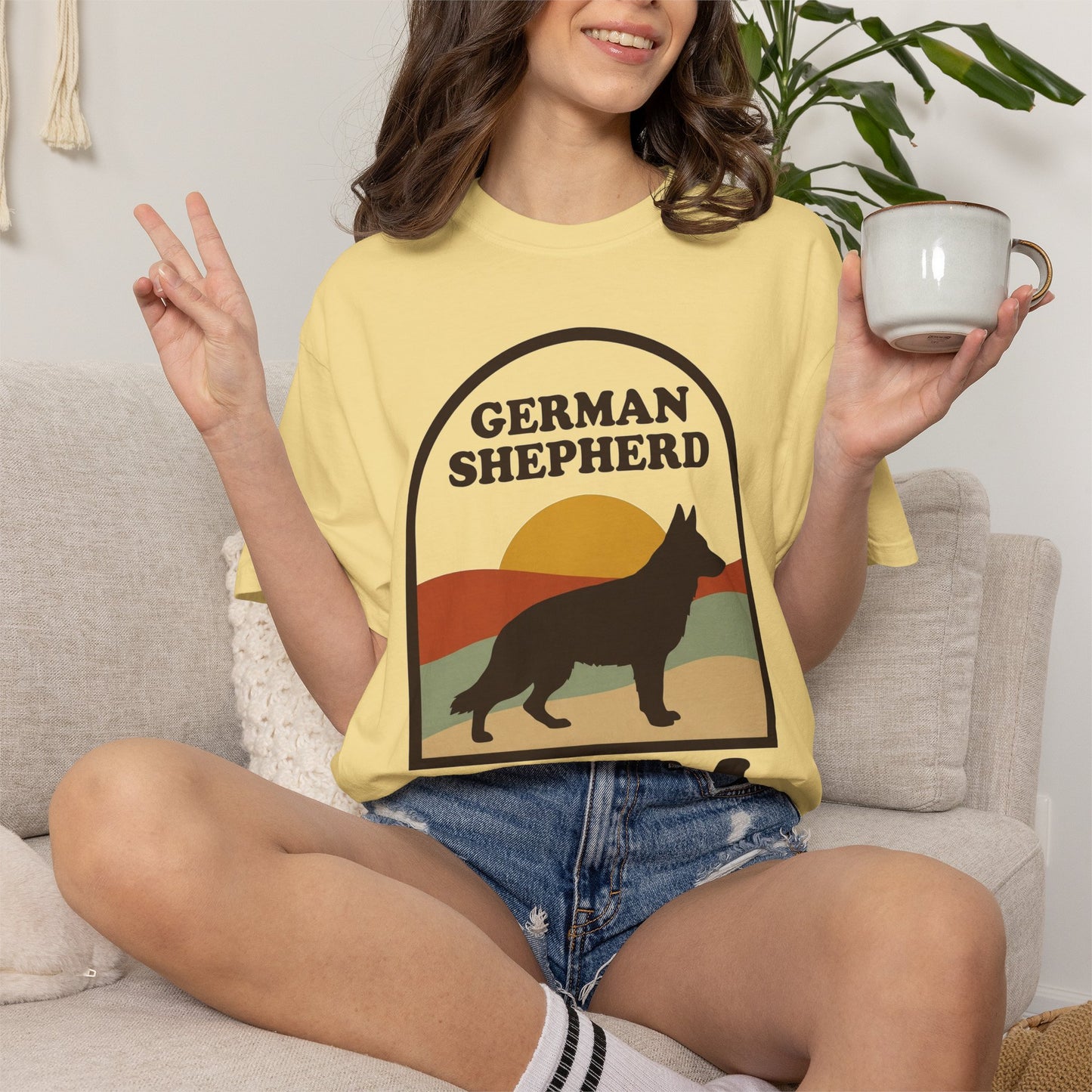 German Shepherd Mom Shirt — Retro Sunset Comfort Colors® Tee | GSD Mom Gift