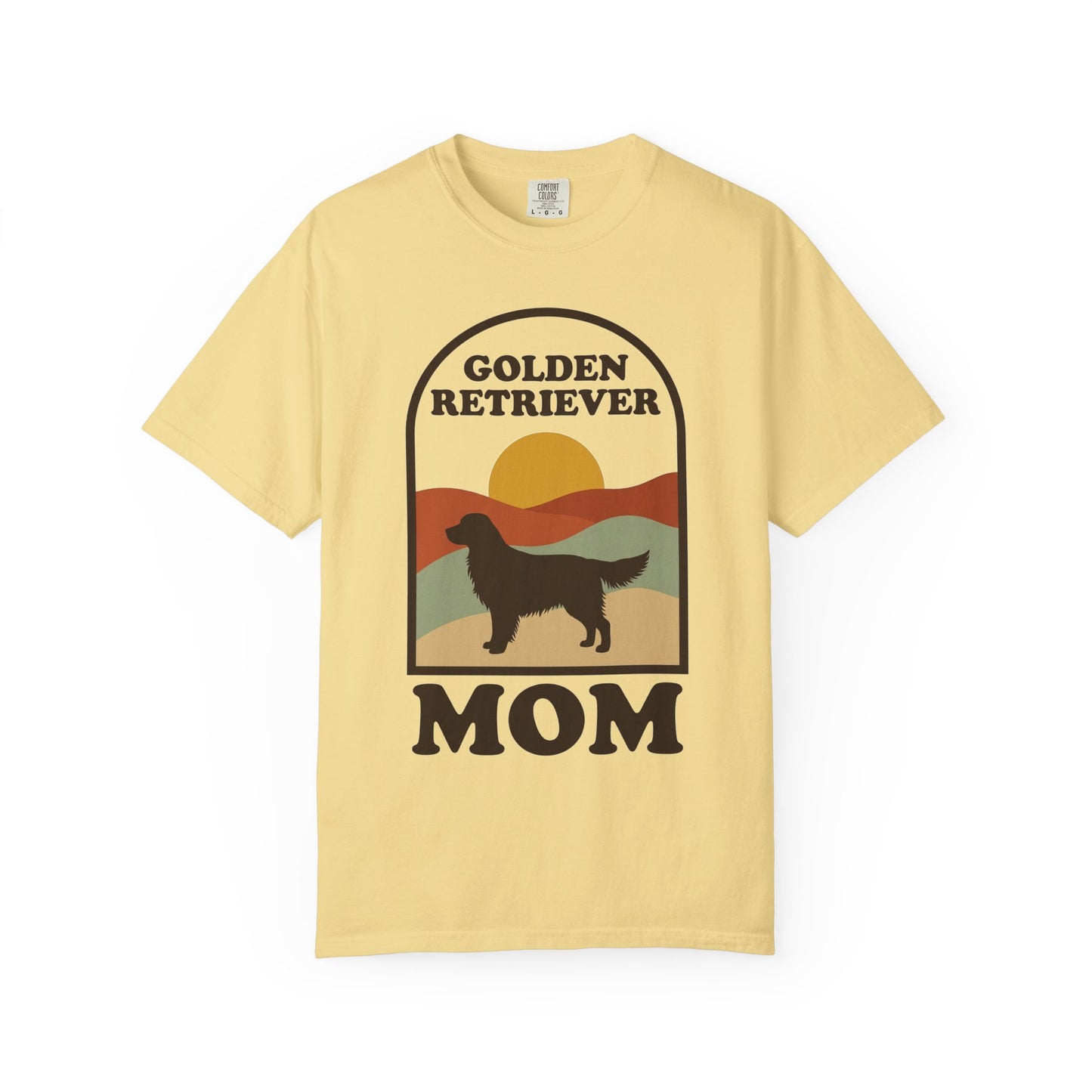 Golden Retriever Mom Shirt — Retro Sunset Comfort Colors® Tee | Golden Mom Gift