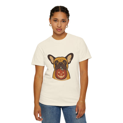 French Bulldog Halloween Shirt — Dog with Pumpkin Comfort Colors Tee