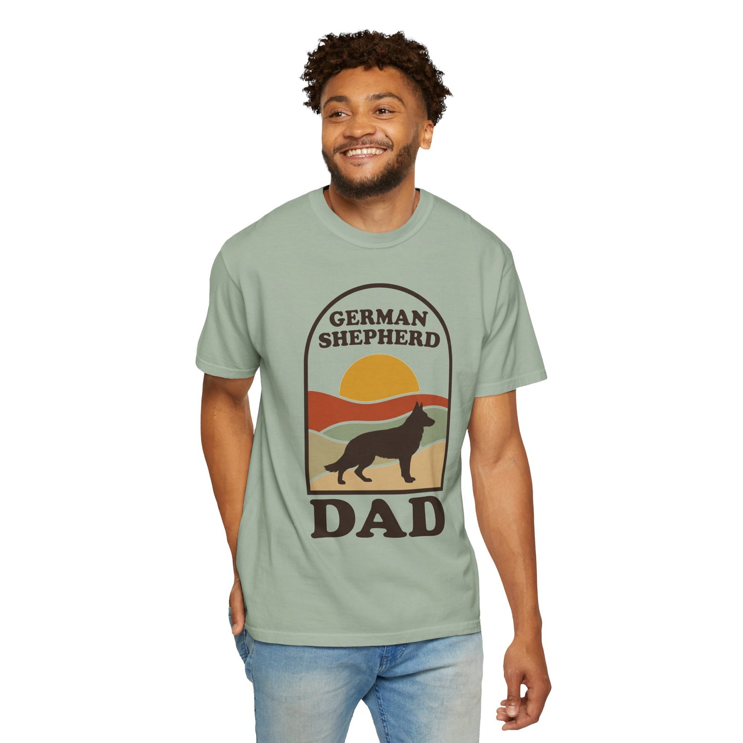 German Shepherd Dad Shirt — Retro Sunset Comfort Colors® Tee | GSD Dad Gift