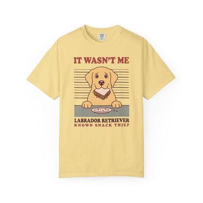 Labrador Retriever Shirt, It Wasn't Me Known Snack Thief Funny Dog Comfort Colors Tee