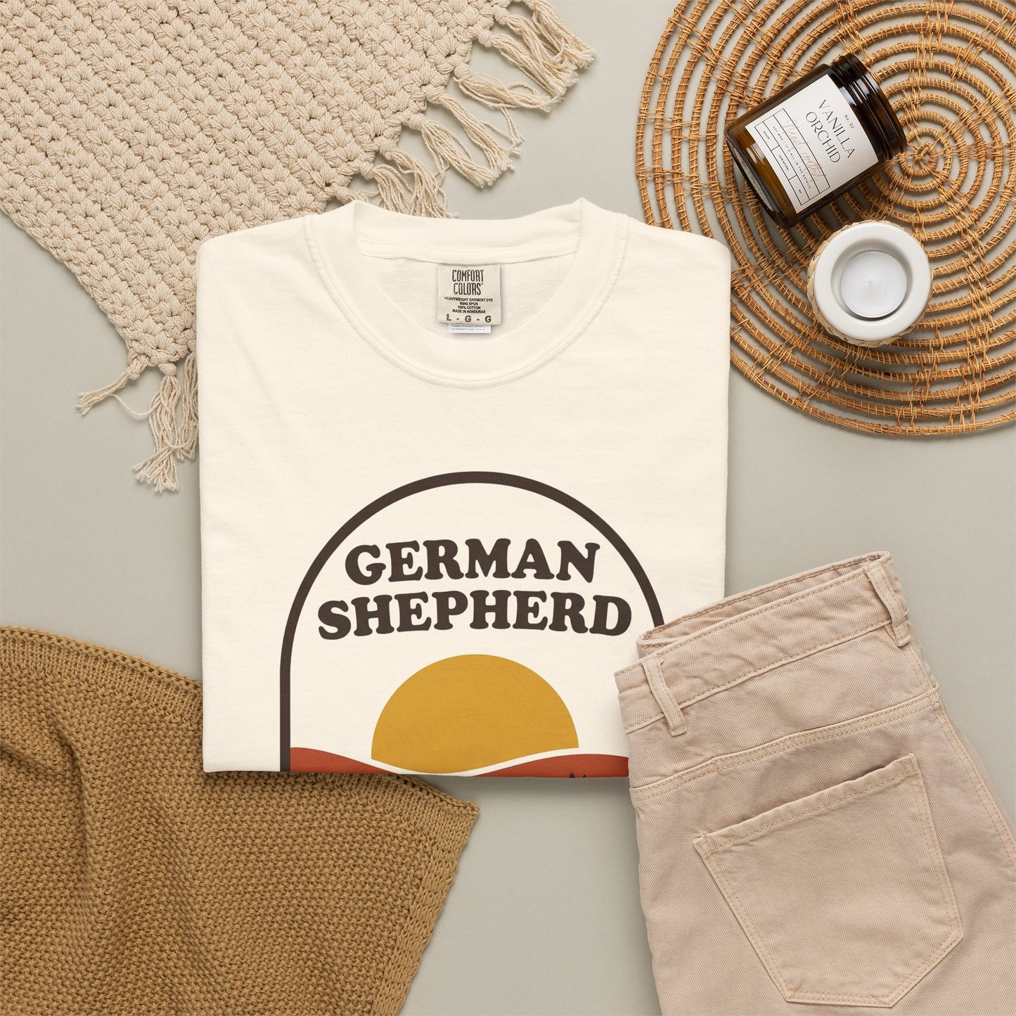 German Shepherd Dad Shirt — Retro Sunset Comfort Colors® Tee | GSD Dad Gift
