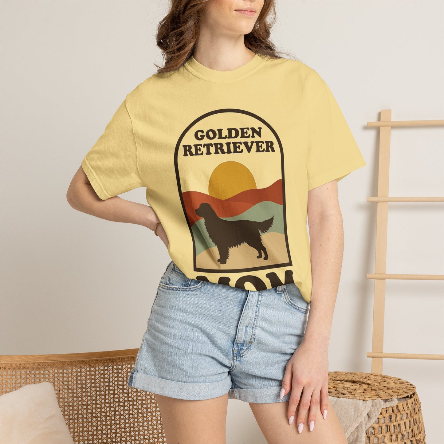 Golden Retriever Mom Shirt — Retro Sunset Comfort Colors® Tee | Golden Mom Gift