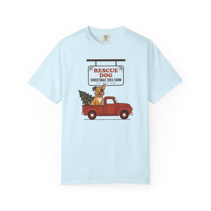 Rescue Dog Christmas Shirt, Red Truck Christmas Tree Farm Comfort Colors Tee