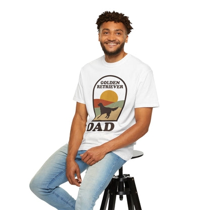 Golden Retriever Dad Shirt — Retro Sunset Comfort Colors® Tee | Golden Dad Gift