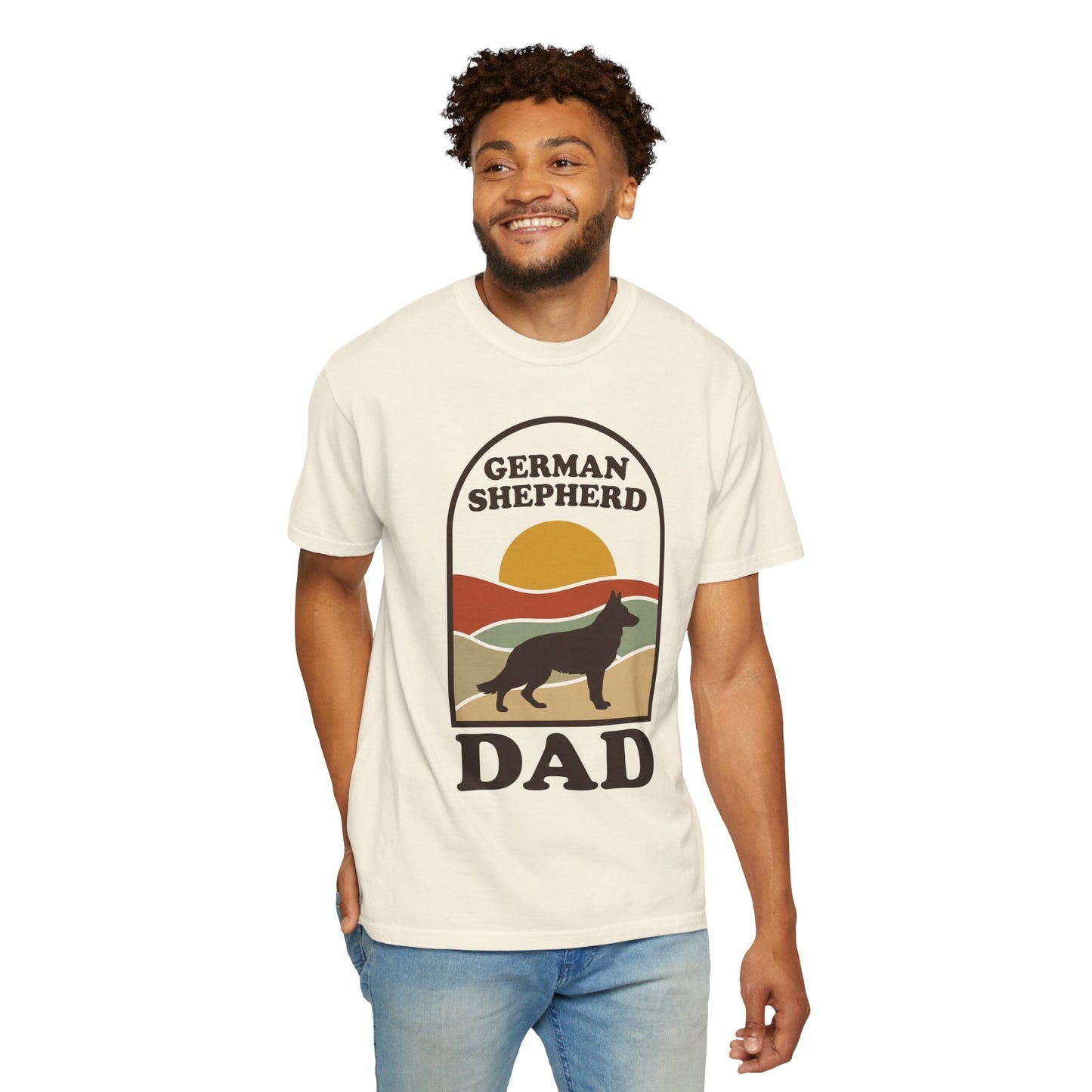 German Shepherd Dad Shirt — Retro Sunset Comfort Colors® Tee | GSD Dad Gift