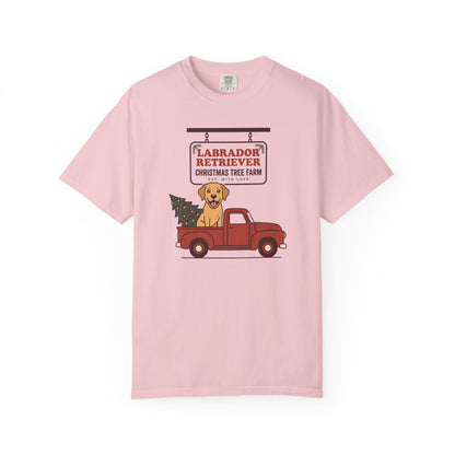 Labrador Retriever Christmas Shirt, Red Truck Christmas Tree Farm Comfort Colors Tee