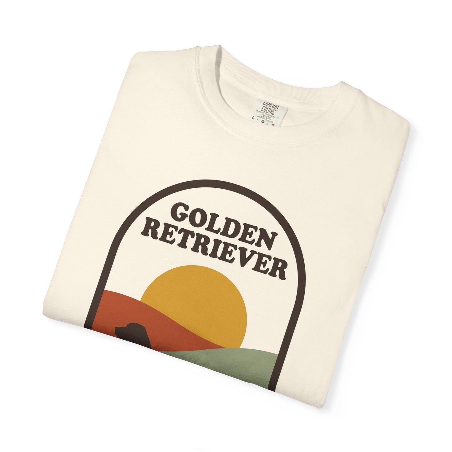 Golden Retriever Dad Shirt — Retro Sunset Comfort Colors® Tee | Golden Dad Gift