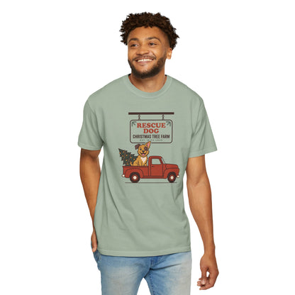 Rescue Dog Christmas Shirt, Red Truck Christmas Tree Farm Comfort Colors Tee