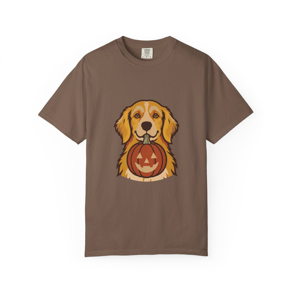 Golden Retriever Halloween Shirt — Dog with Pumpkin Comfort Colors Tee
