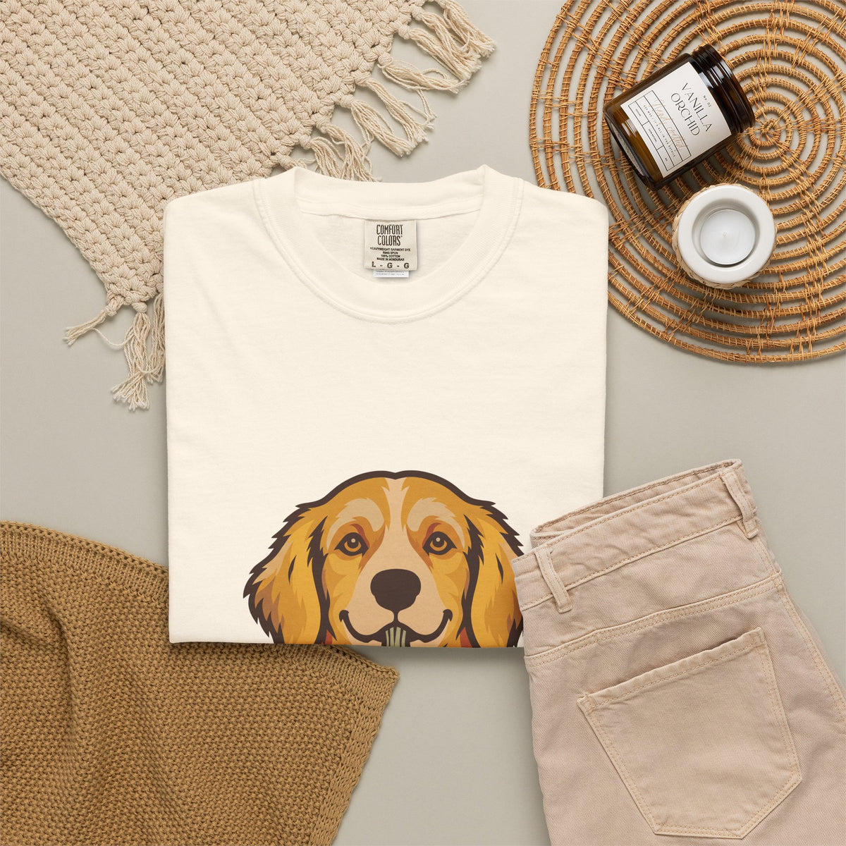 Golden Retriever Halloween Shirt — Dog with Pumpkin Comfort Colors Tee