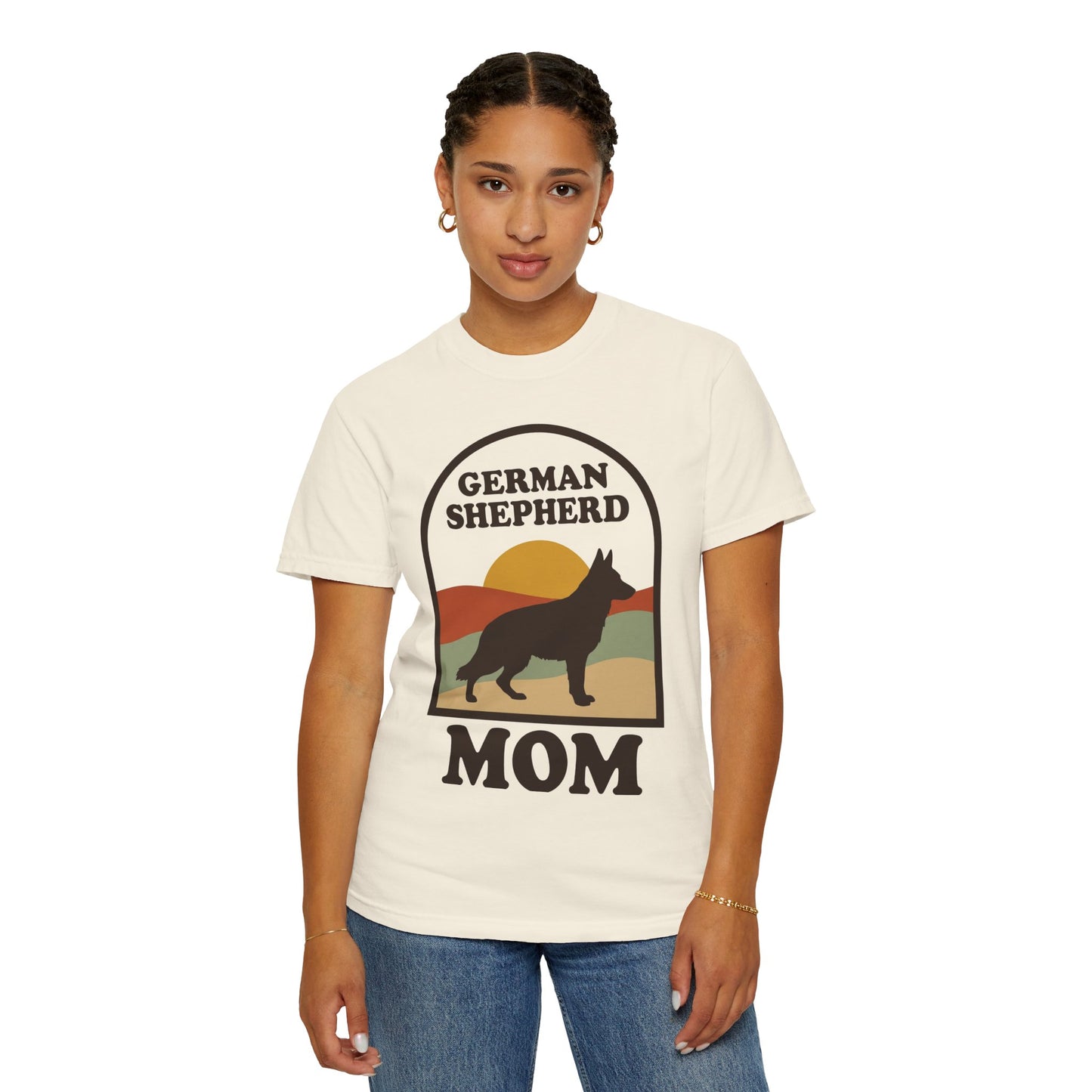 German Shepherd Mom Shirt — Retro Sunset Comfort Colors® Tee | GSD Mom Gift