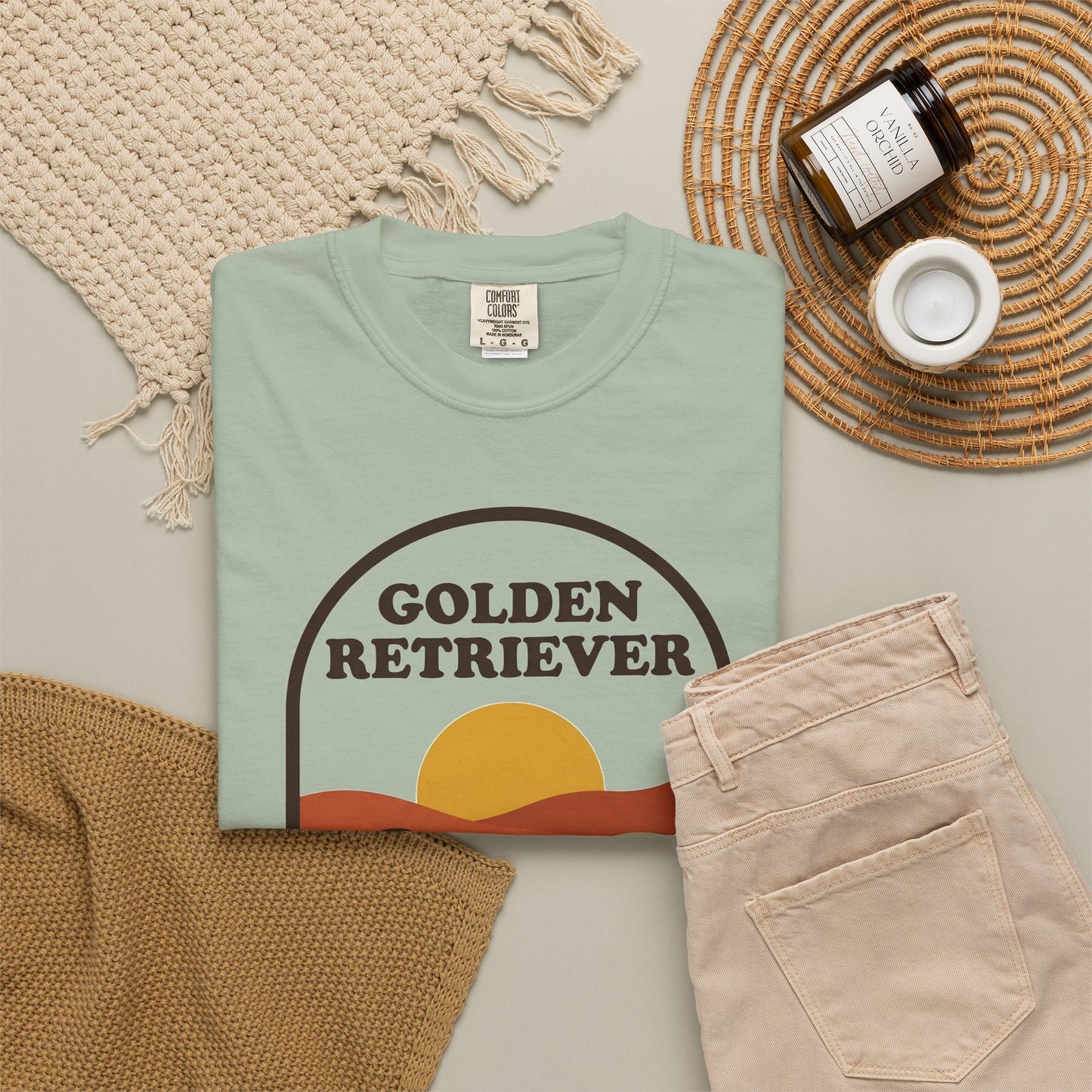 Golden Retriever Mom Shirt — Retro Sunset Comfort Colors® Tee | Golden Mom Gift