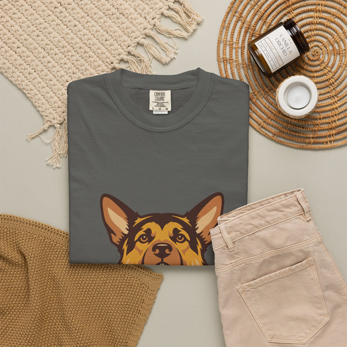 German Shepherd Halloween Shirt — Dog with Pumpkin Comfort Colors Tee