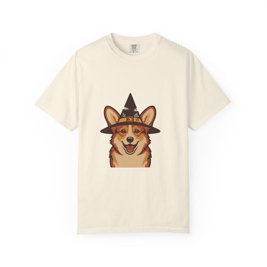 Witchy Corgi Halloween Shirt — Corgi in Witch Hat Comfort Colors Tee