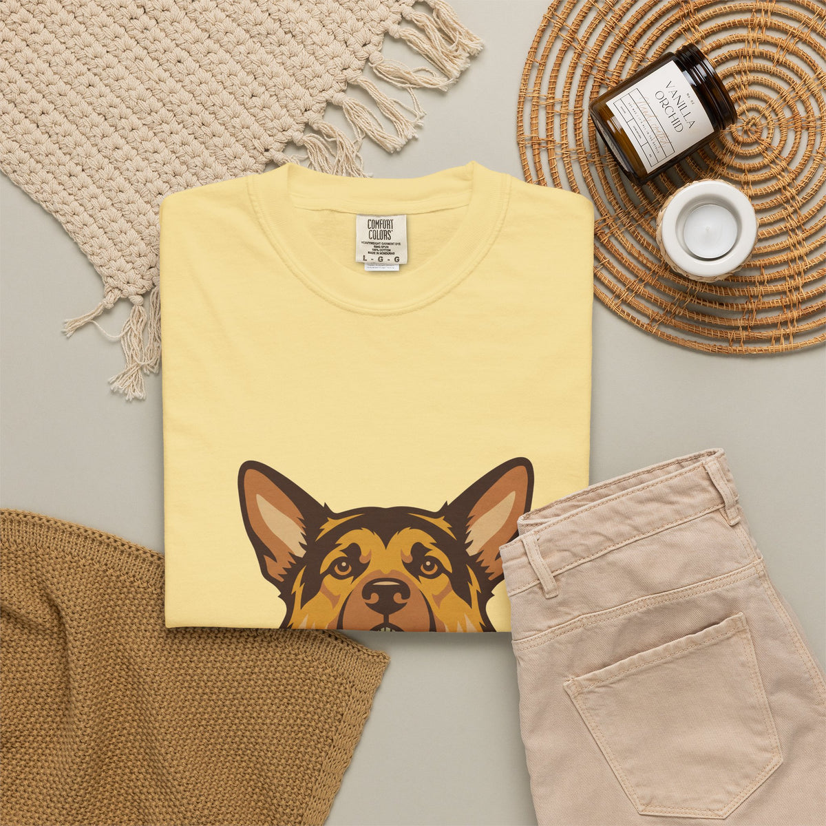 German Shepherd Halloween Shirt — Dog with Pumpkin Comfort Colors Tee
