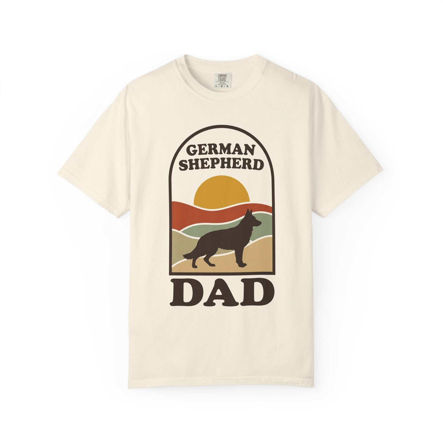 German Shepherd Dad Shirt — Retro Sunset Comfort Colors® Tee | GSD Dad Gift