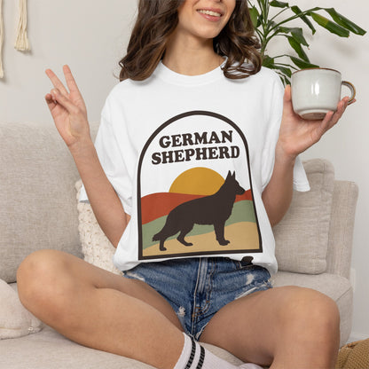 German Shepherd Mom Shirt — Retro Sunset Comfort Colors® Tee | GSD Mom Gift