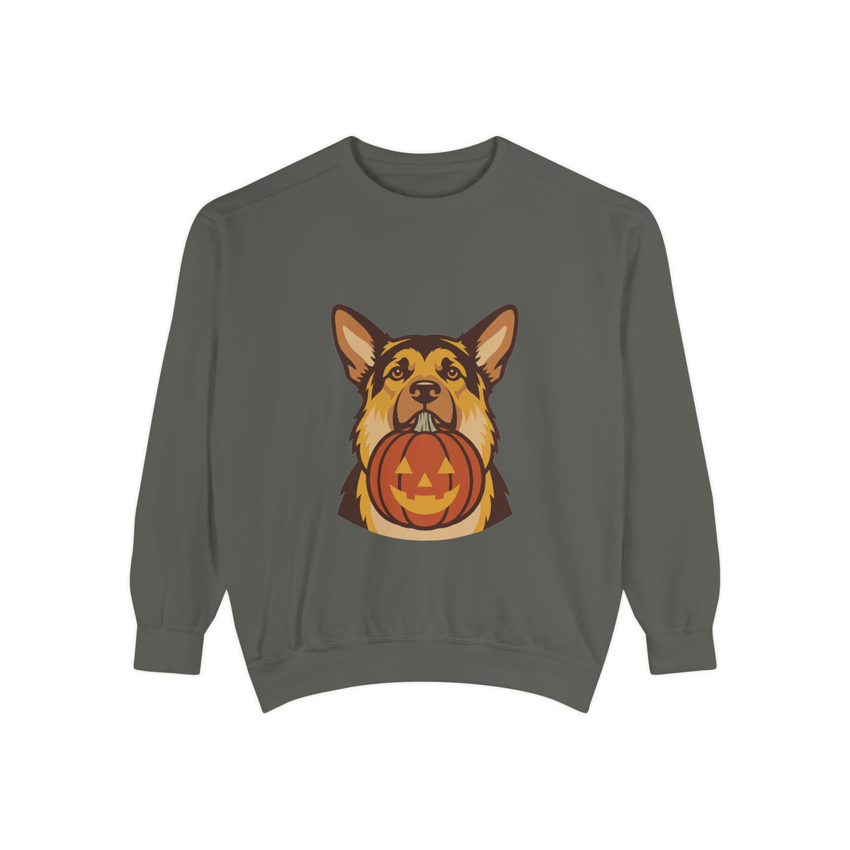 German Shepherd Halloween Sweatshirt — Dog with Pumpkin Comfort Colors Crewneck