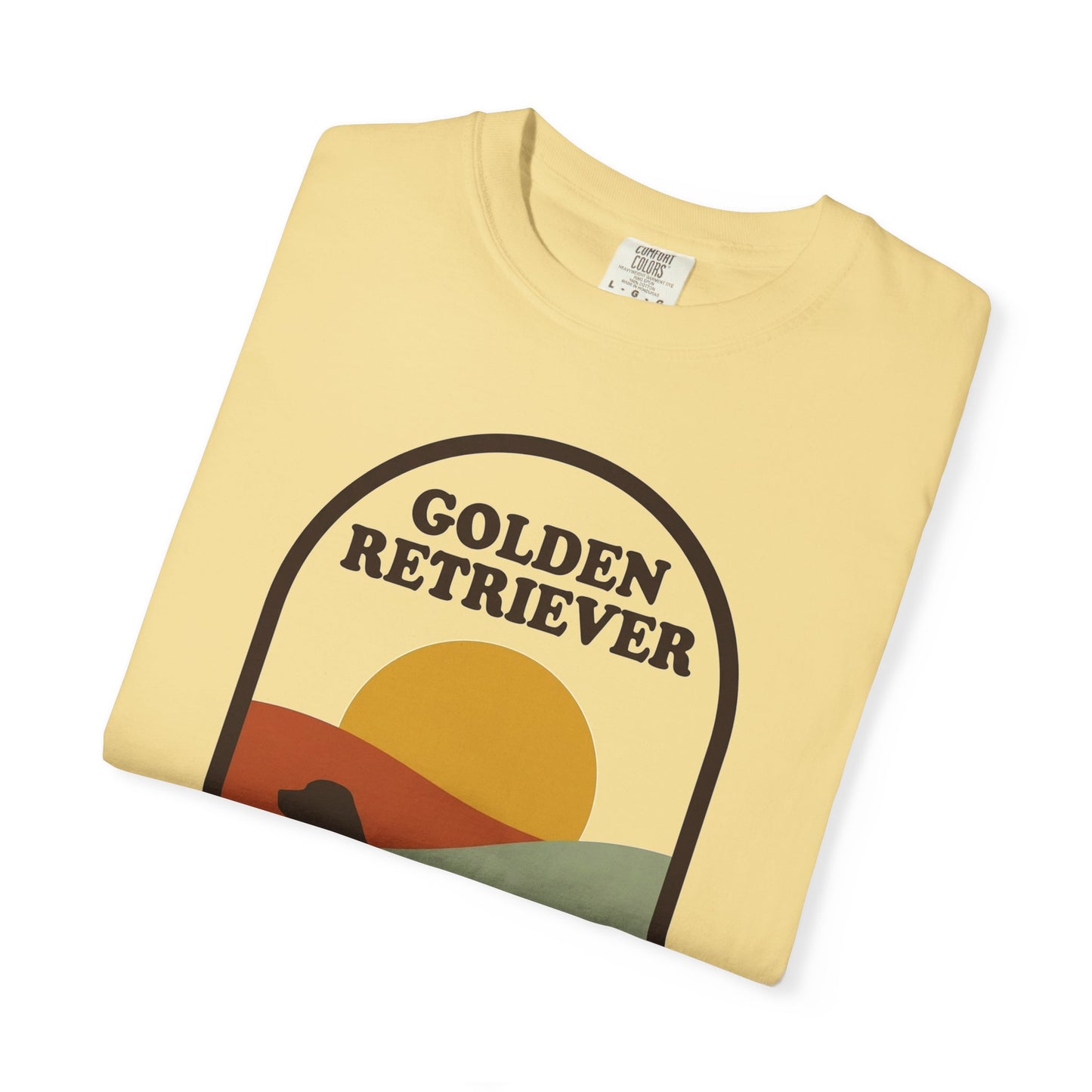 Golden Retriever Dad Shirt — Retro Sunset Comfort Colors® Tee | Golden Dad Gift