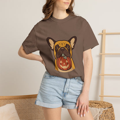 French Bulldog Halloween Shirt — Dog with Pumpkin Comfort Colors Tee