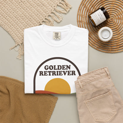 Golden Retriever Dad Shirt — Retro Sunset Comfort Colors® Tee | Golden Dad Gift