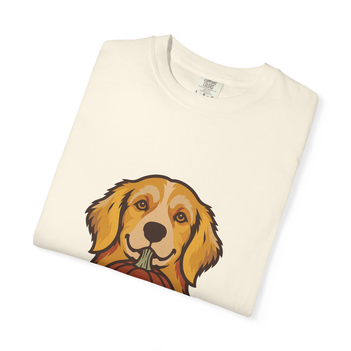 Golden Retriever Halloween Shirt — Dog with Pumpkin Comfort Colors Tee