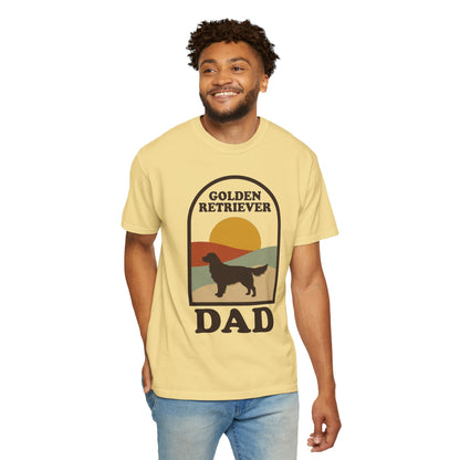 Golden Retriever Dad Shirt — Retro Sunset Comfort Colors® Tee | Golden Dad Gift
