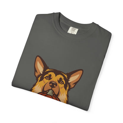 German Shepherd Halloween Shirt — Dog with Pumpkin Comfort Colors Tee