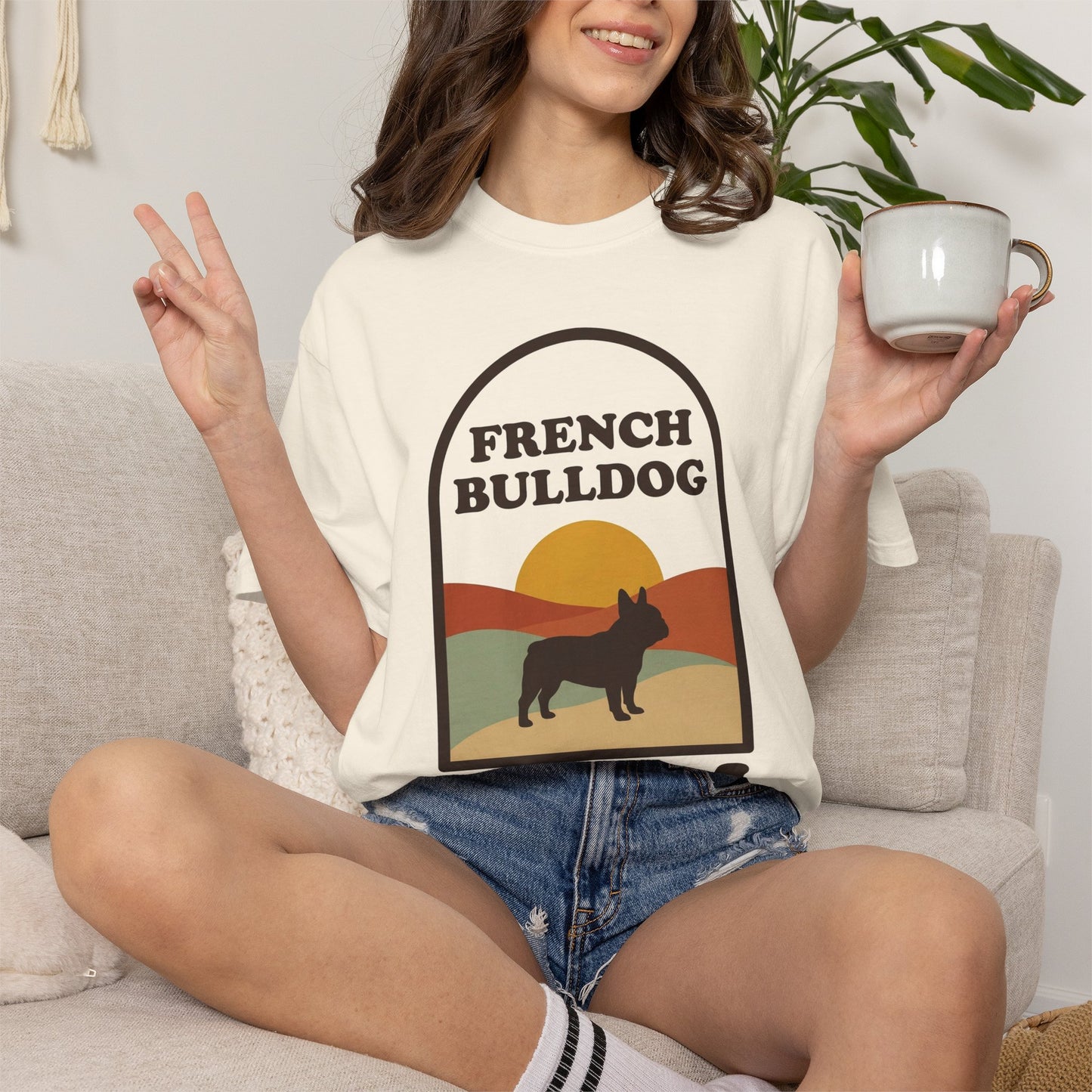 French Bulldog Mom Shirt — Retro Sunset Comfort Colors® Tee | Frenchie Mom Gift