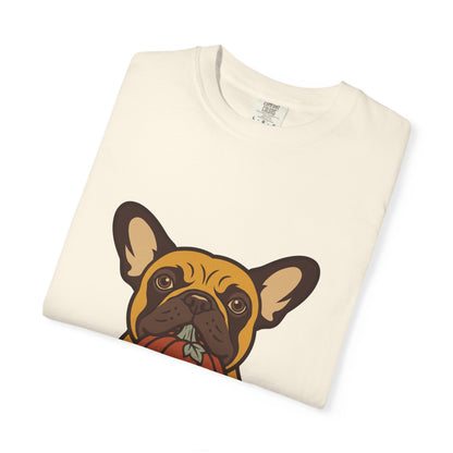 French Bulldog Halloween Shirt — Dog with Pumpkin Comfort Colors Tee