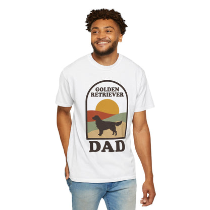 Golden Retriever Dad Shirt — Retro Sunset Comfort Colors® Tee | Golden Dad Gift