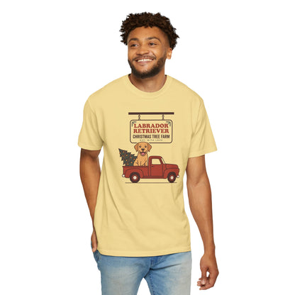 Labrador Retriever Christmas Shirt, Red Truck Christmas Tree Farm Comfort Colors Tee