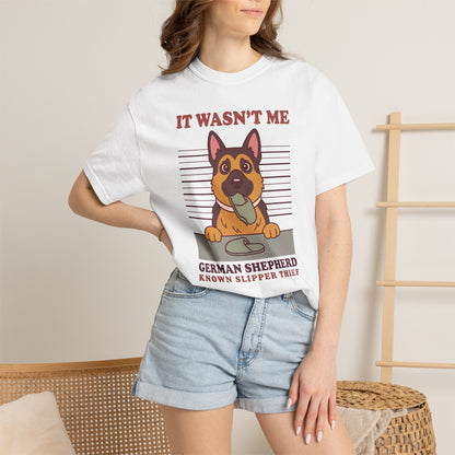 German Shepherd Shirt, It Wasn't Me Known Slipper Thief Funny Dog Comfort Colors Tee