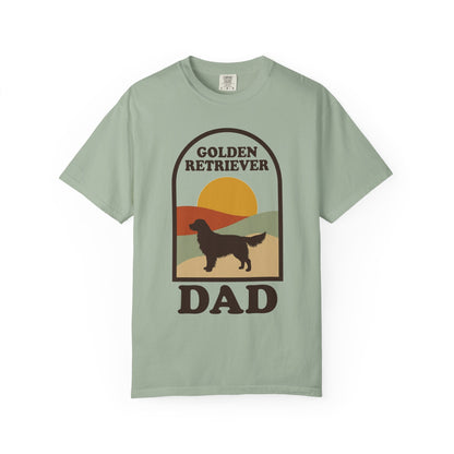 Golden Retriever Dad Shirt — Retro Sunset Comfort Colors® Tee | Golden Dad Gift