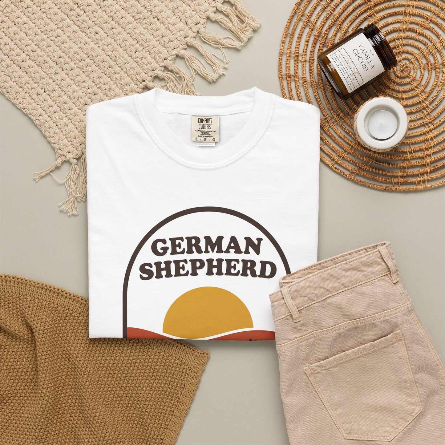 German Shepherd Dad Shirt — Retro Sunset Comfort Colors® Tee | GSD Dad Gift